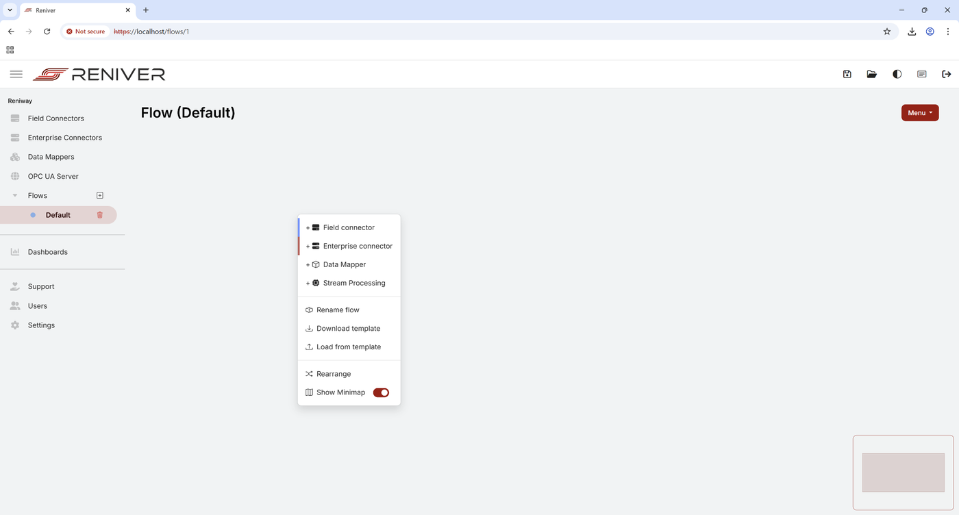 Flow menu with options