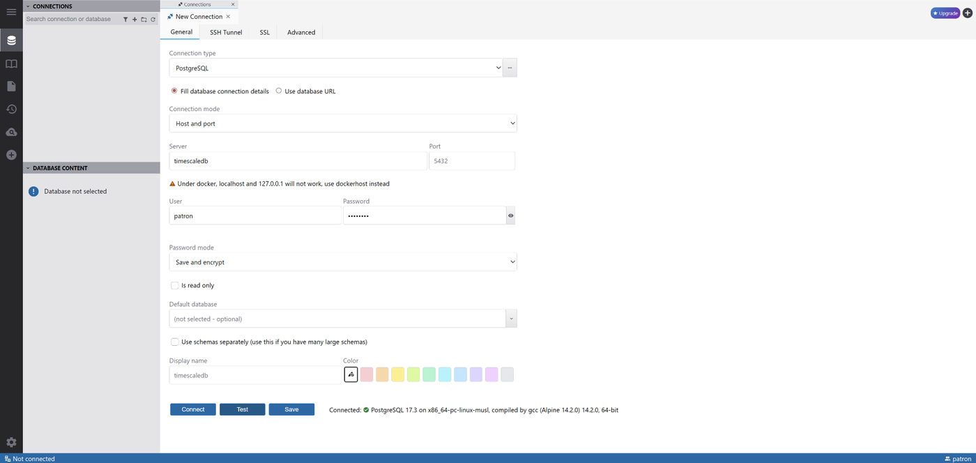 DBGate PostgreSQL connection