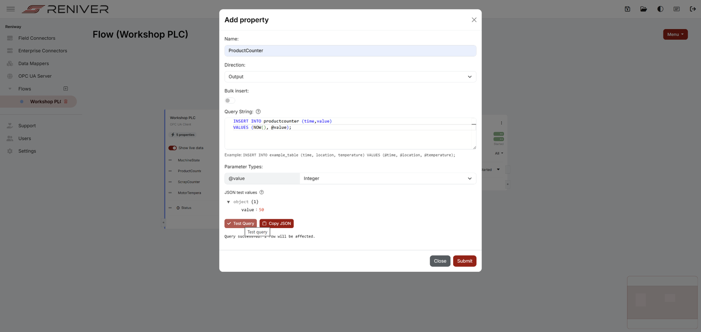 SQL property example with test query