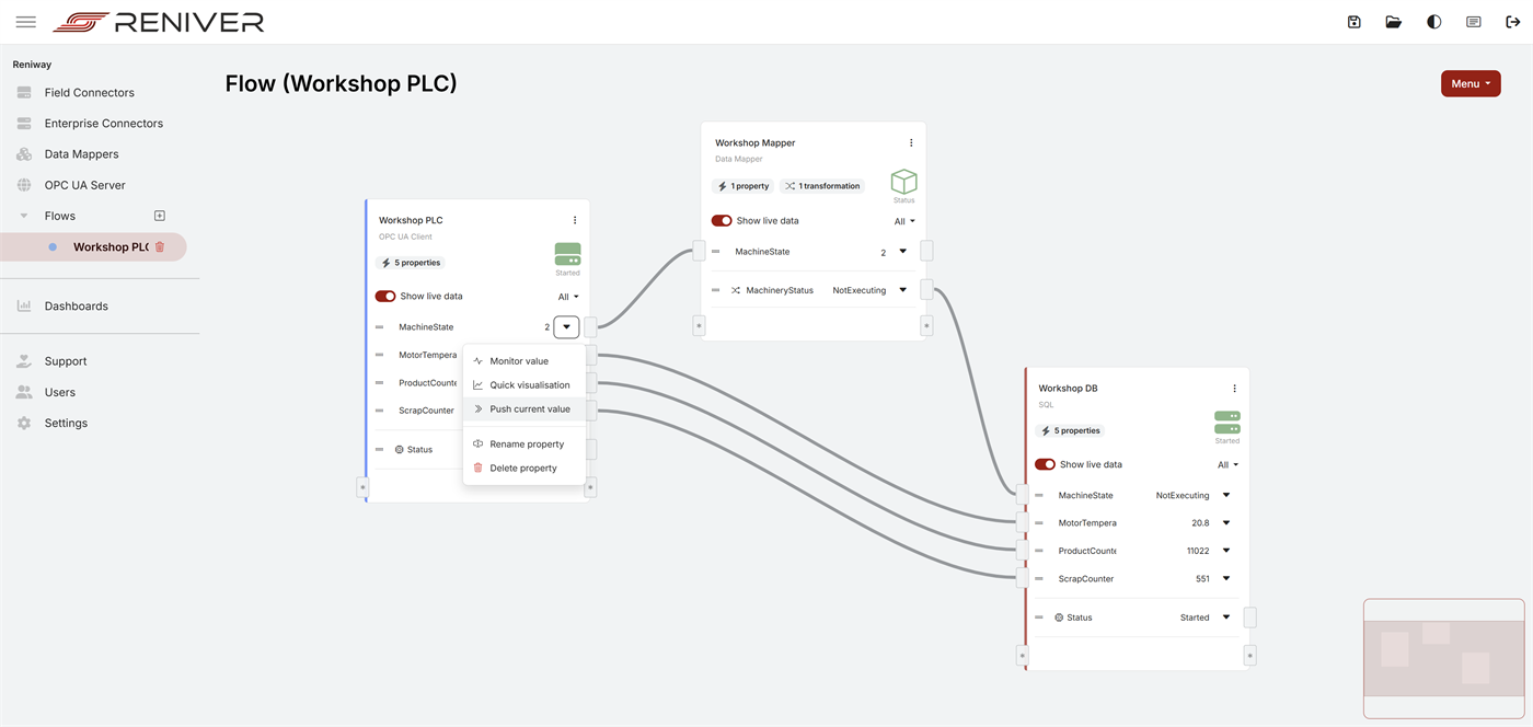 MachineState property menu in the flow