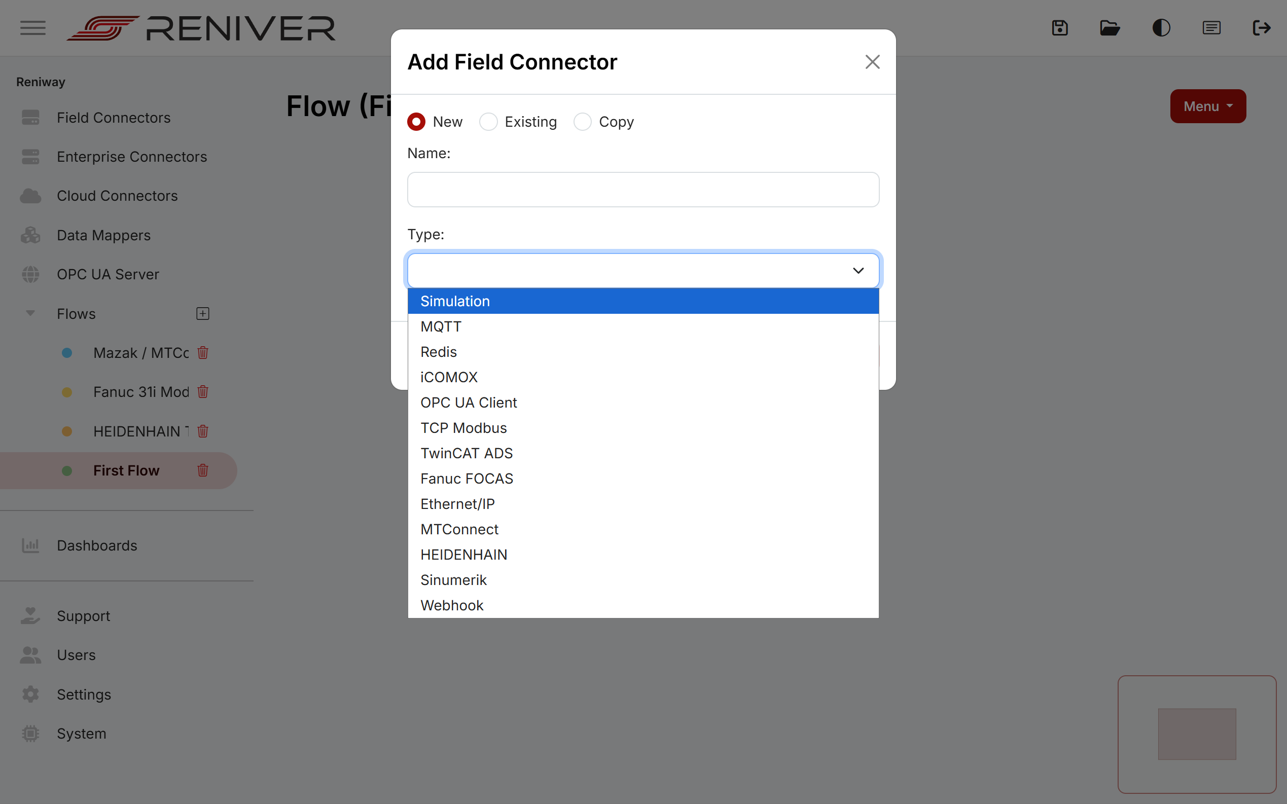 Adding a field connector of type Simulation