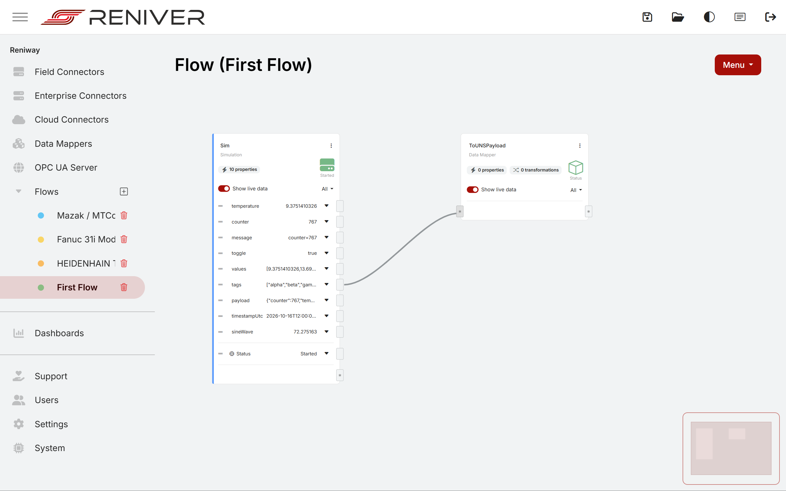 Dragging a simulator property onto the data mapper input