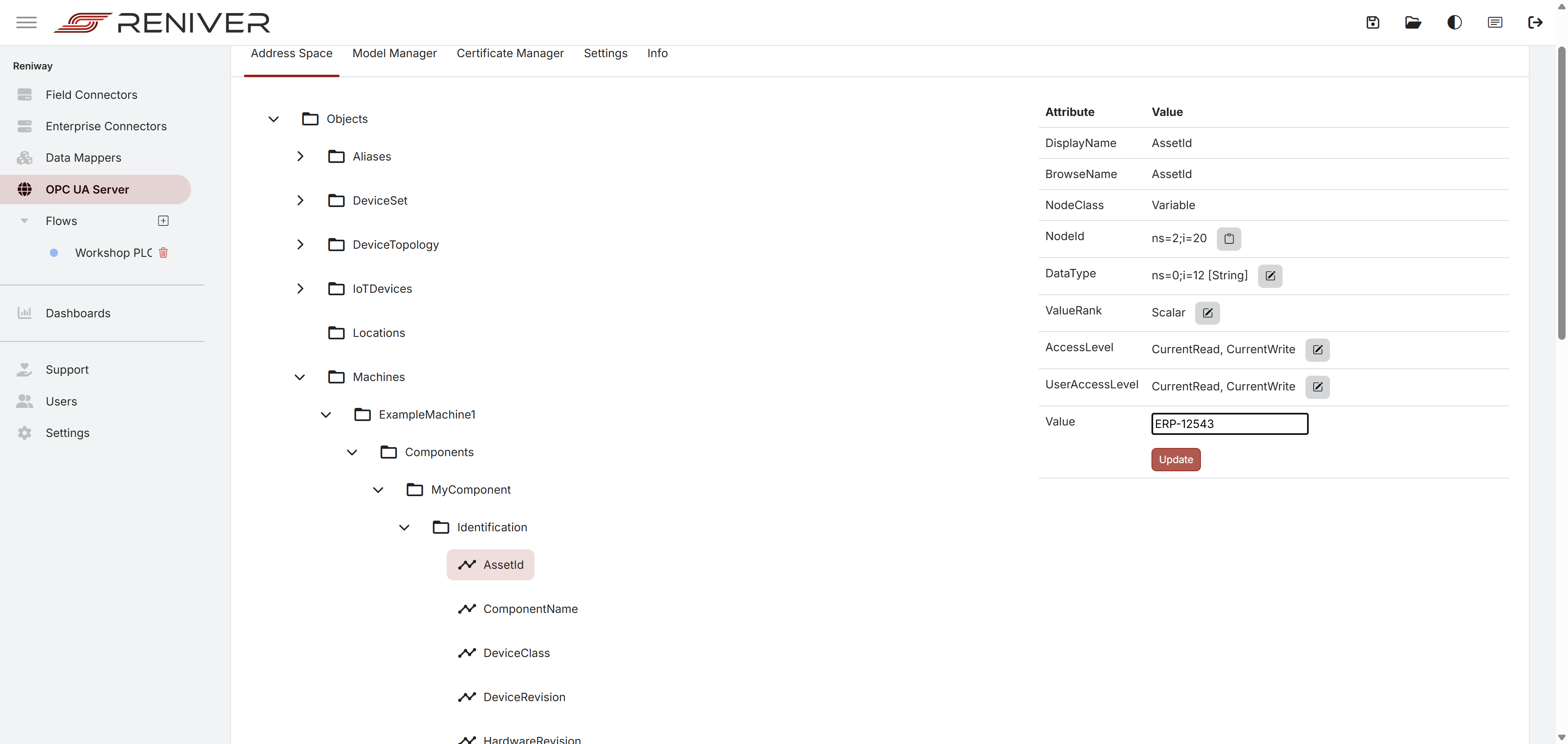 Editing an OPC UA variable in the node browser