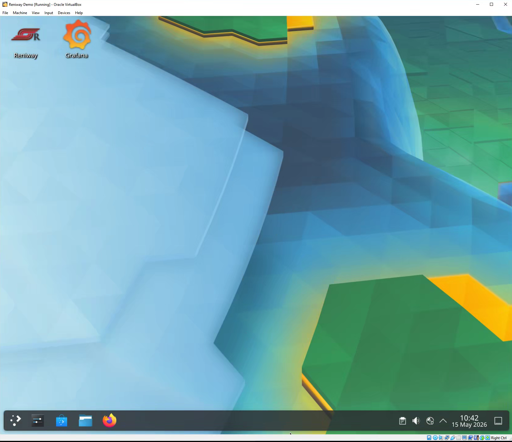 Reniway evaluation VM desktop with browser and file manager shortcuts