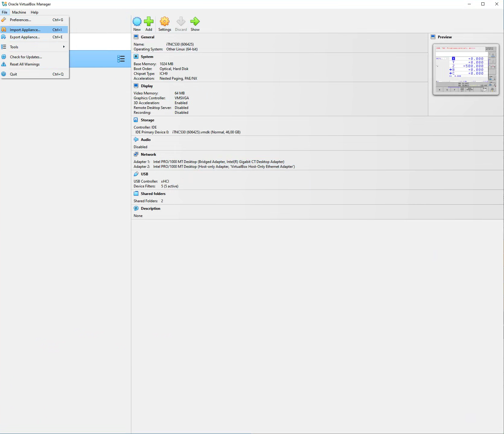 Import Appliance menu in VirtualBox