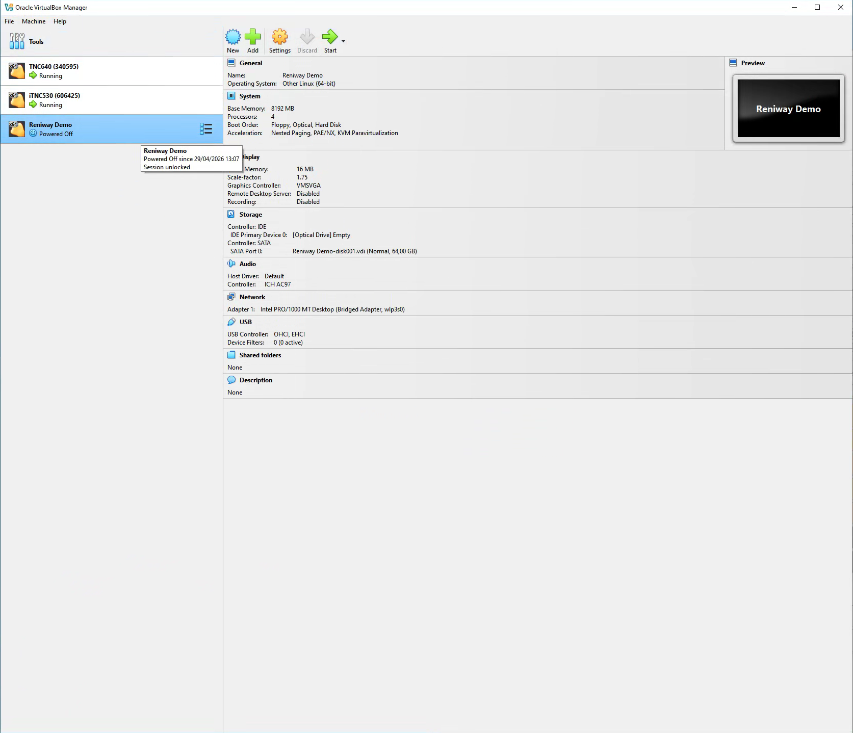 Imported Reniway Demo VM in VirtualBox