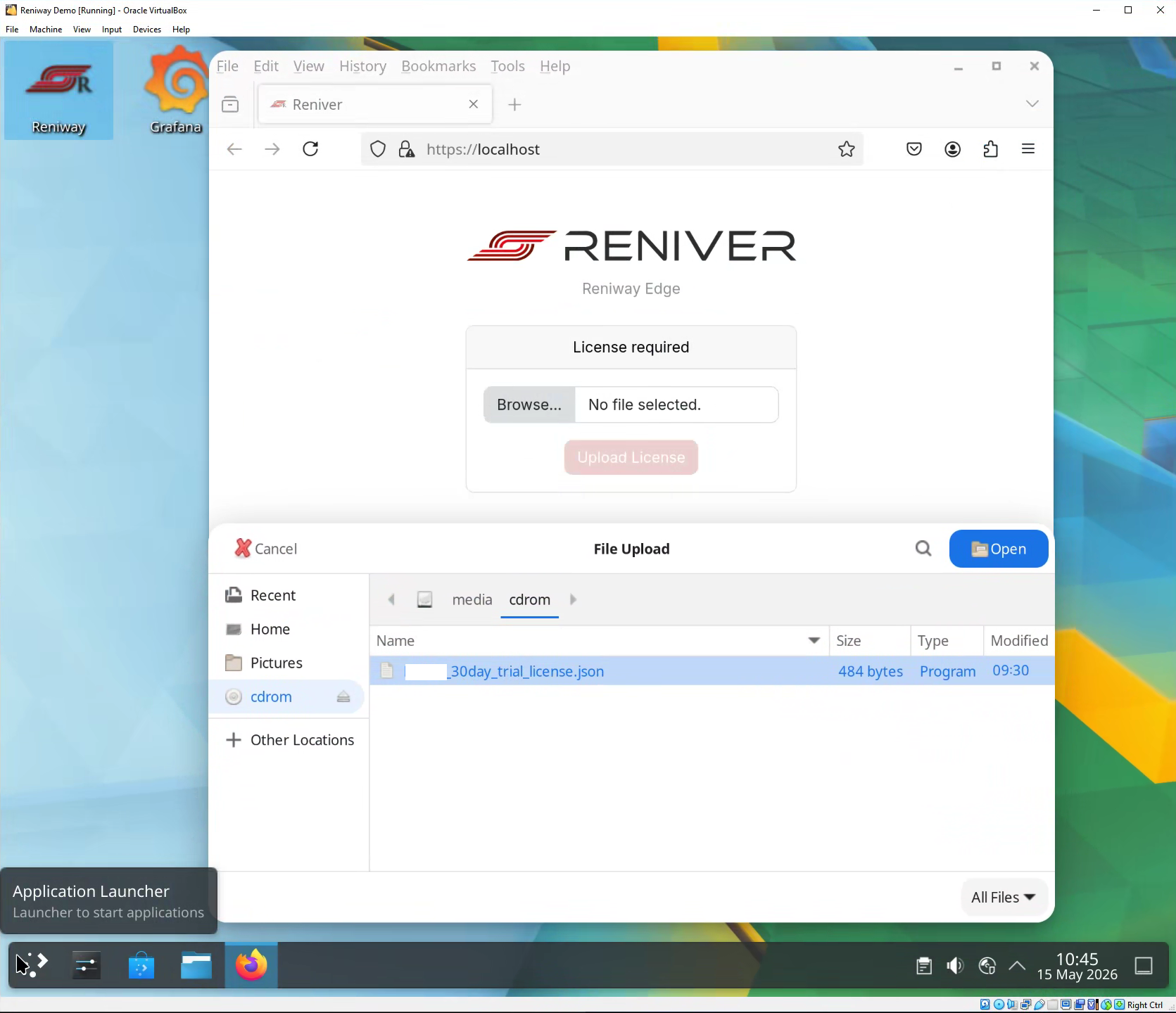 Selecting the license file from the mounted cdrom location