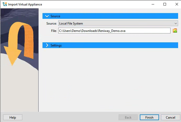 Selecting the Reniway Demo OVA file