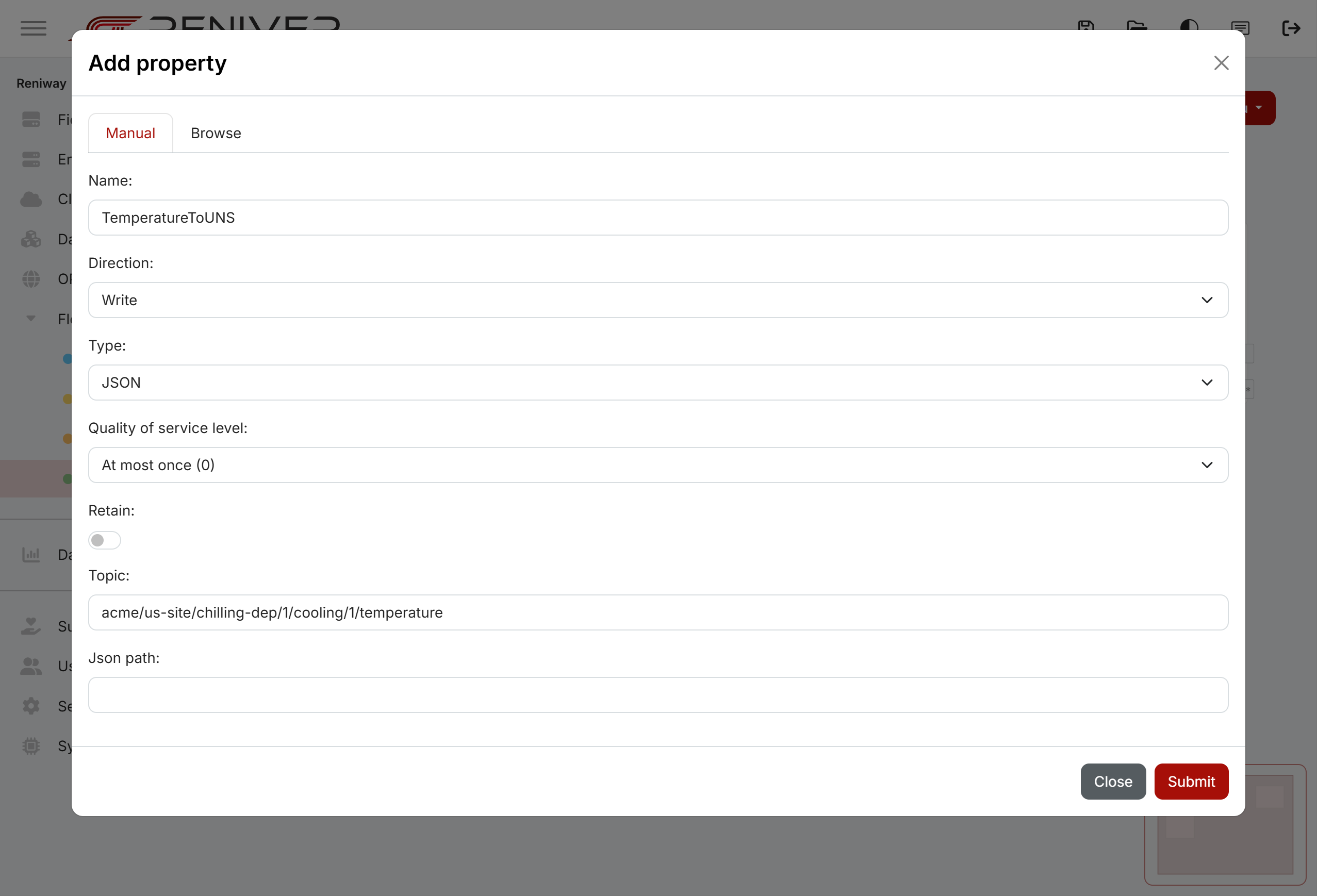 MQTT property with a unified namespace topic