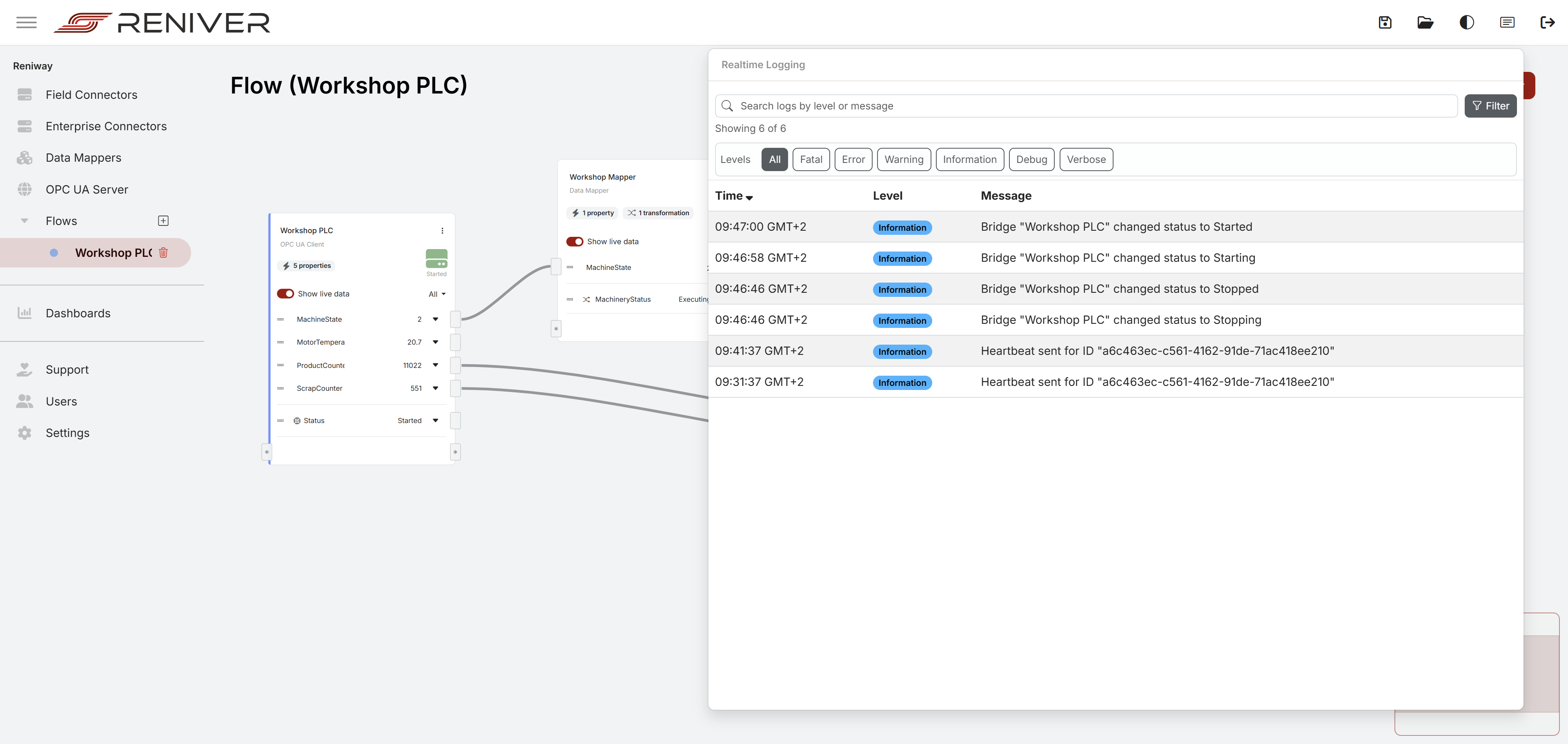 Realtime logging window
