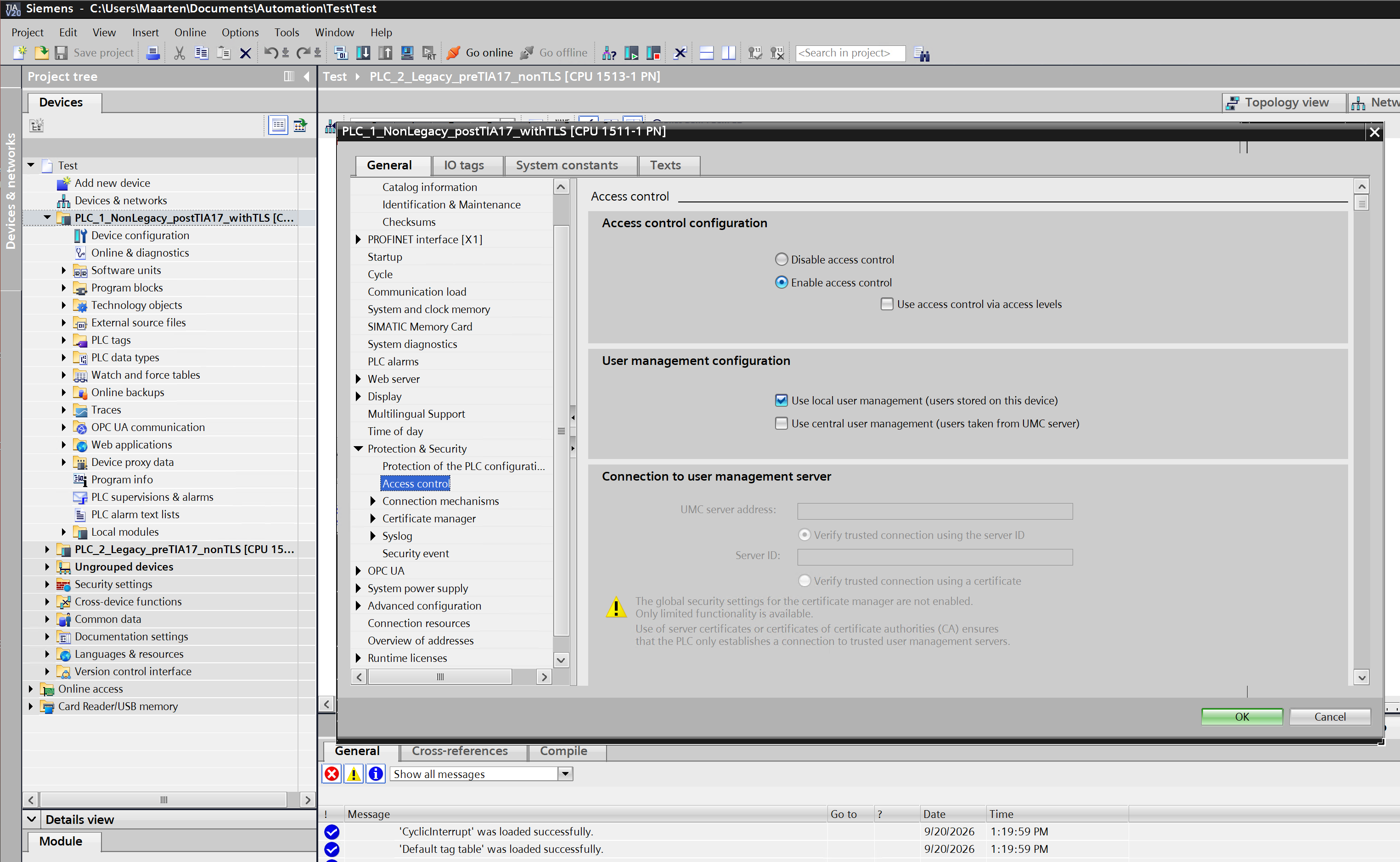 Enabling access control and local user management