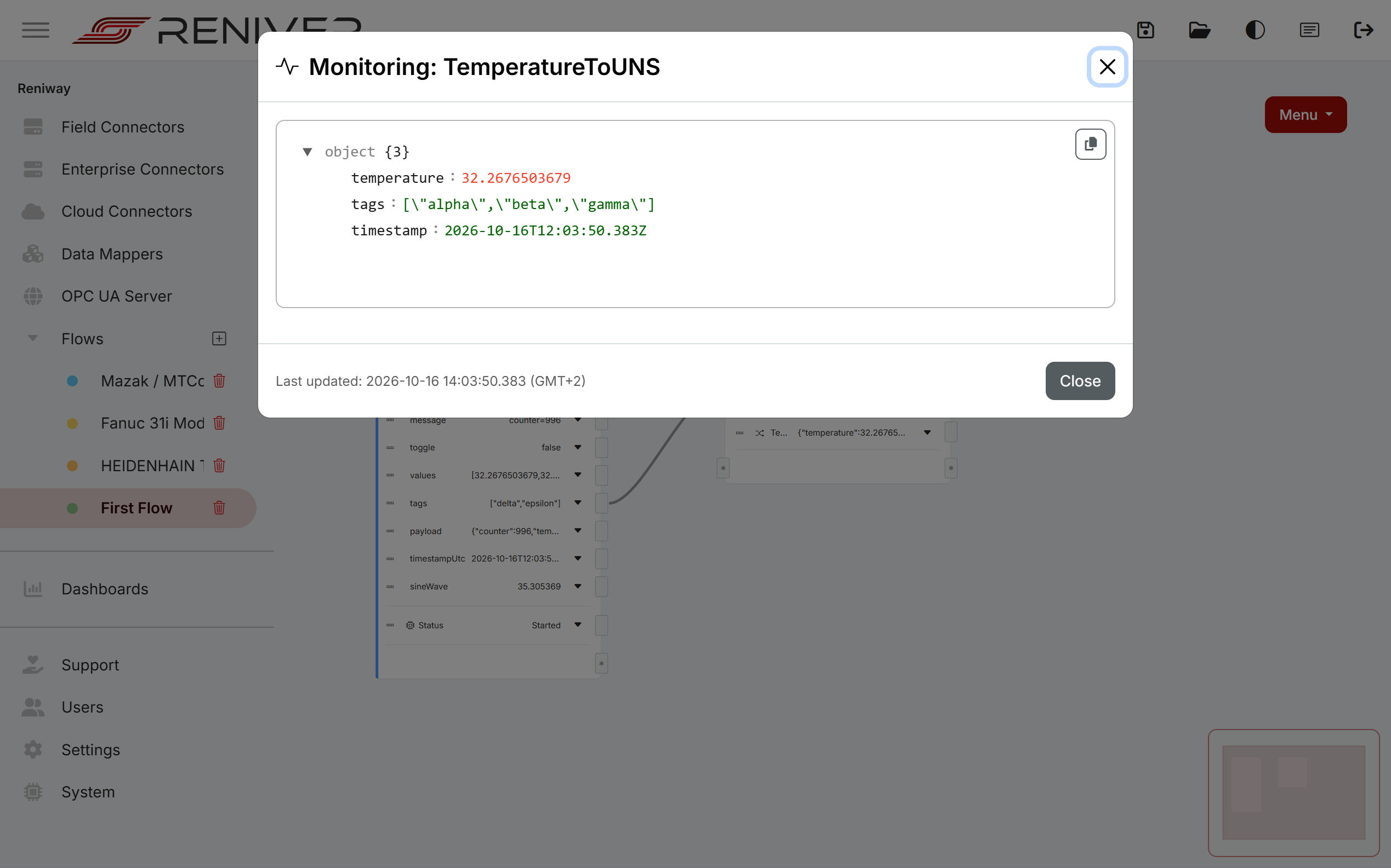 Monitoring the TemperatureToUNS output